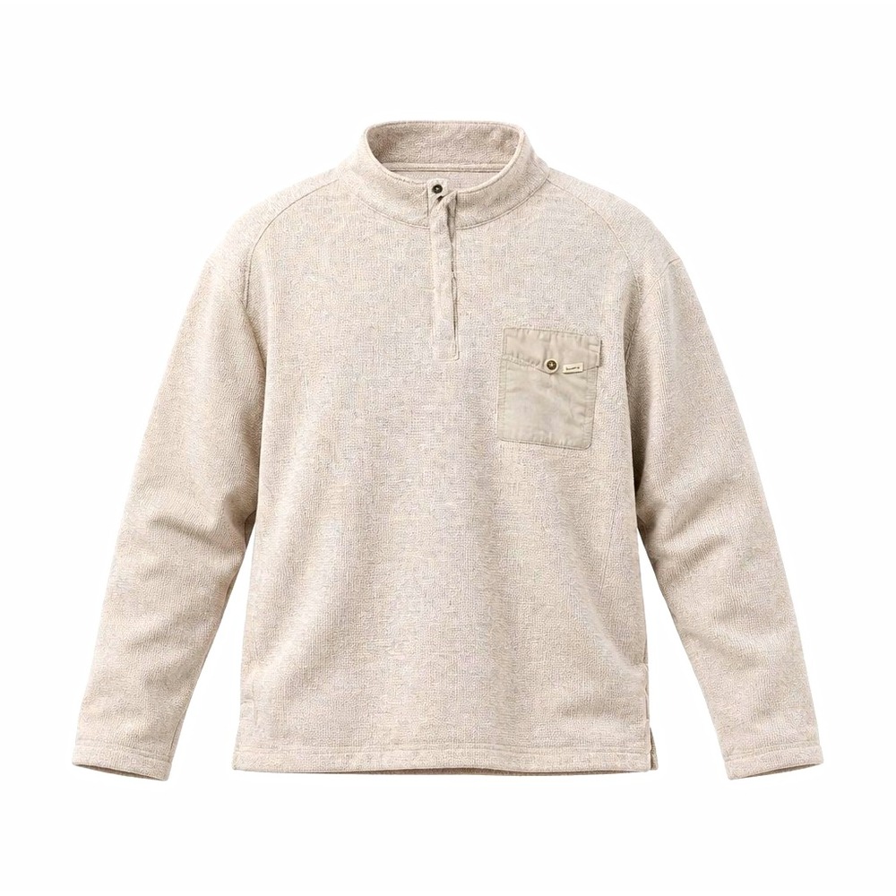 Woolrich Mens XL Beige Mock Neck Button Pullover Sweatshirt w/ Chest Pocket